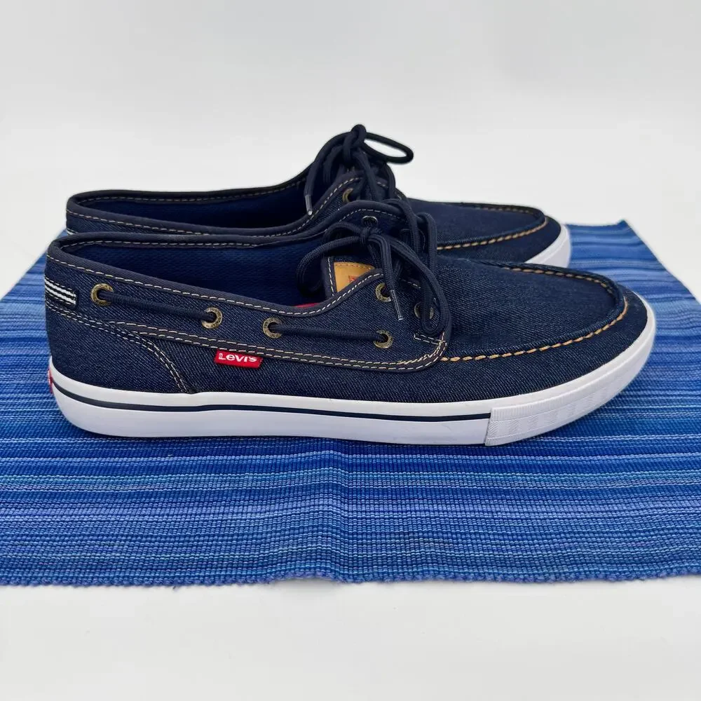 Levi's Boat Shoes Mens‎ 9.5 EUR 43 Coastal Nautical Blue Lace Up GREAT CONDITION
